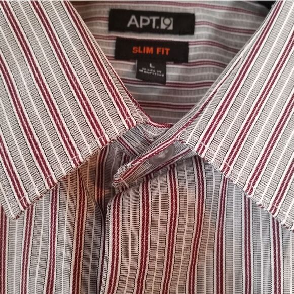 NWT Apt.9 L Slim Fit Gray Red Strips Longsleeves Button Up Men's Dress Shirt - Picture 2 of 11